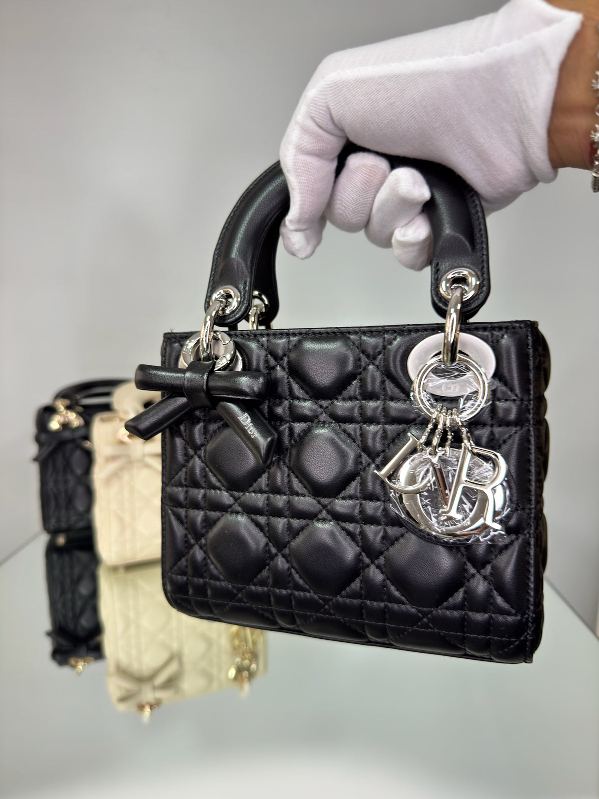 Christian Dior Lady Dior Mini Cannage Leather Bag with Bow Detail