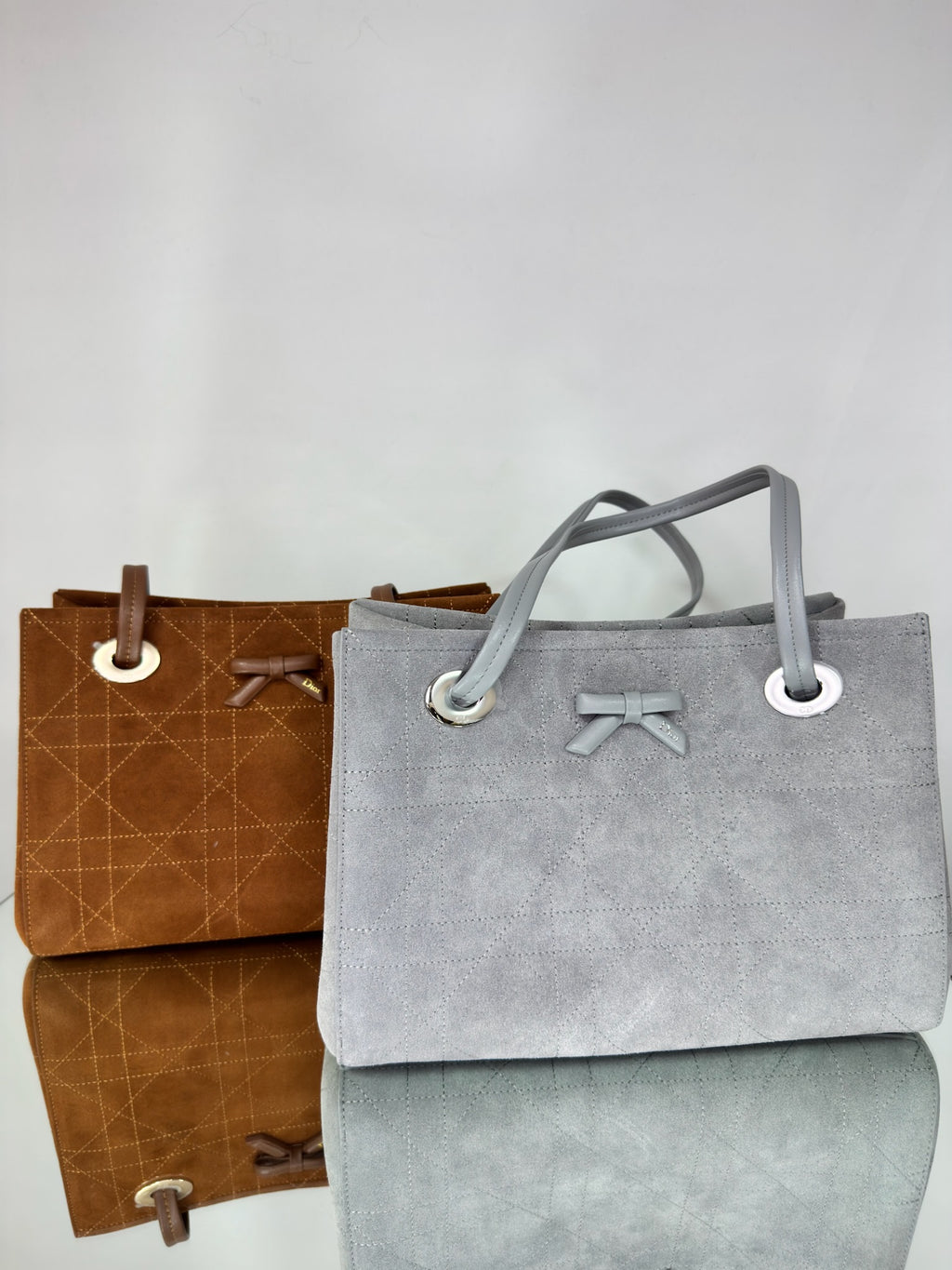 Christian Dior Toujours Suede Cannage Tote Bag (Grey & Cognac Brown)