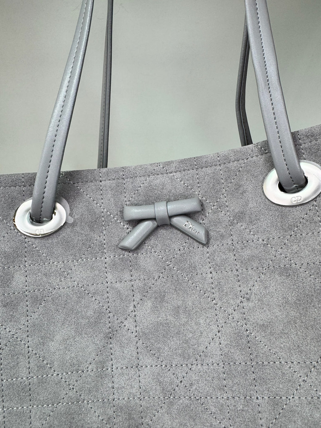 Christian Dior Toujours Suede Cannage Tote Bag (Grey & Cognac Brown)