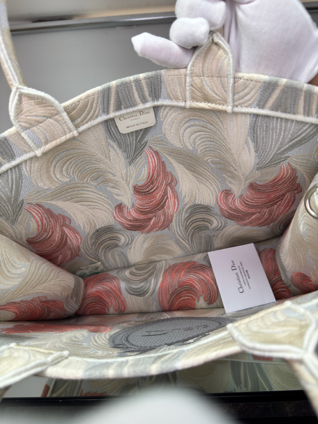 Christian Dior Embroidered Book Tote Bag (Multi-Color / Feather Motif)