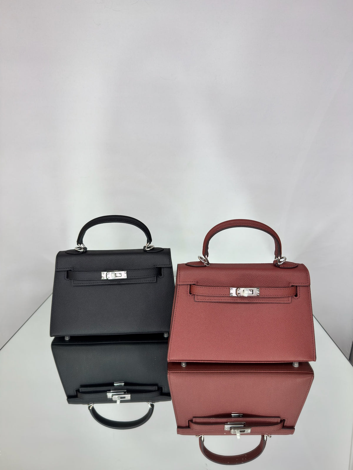 Hermès Kelly Mini II Sellier Epsom Leather Bag (Black & Burgundy )