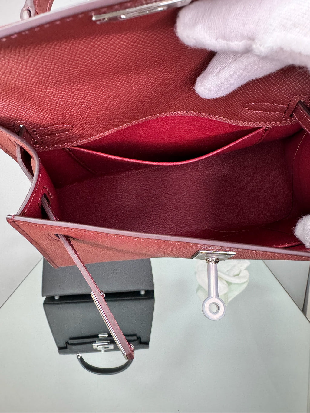 Hermès Kelly Mini II Sellier Epsom Leather Bag (Black & Burgundy )
