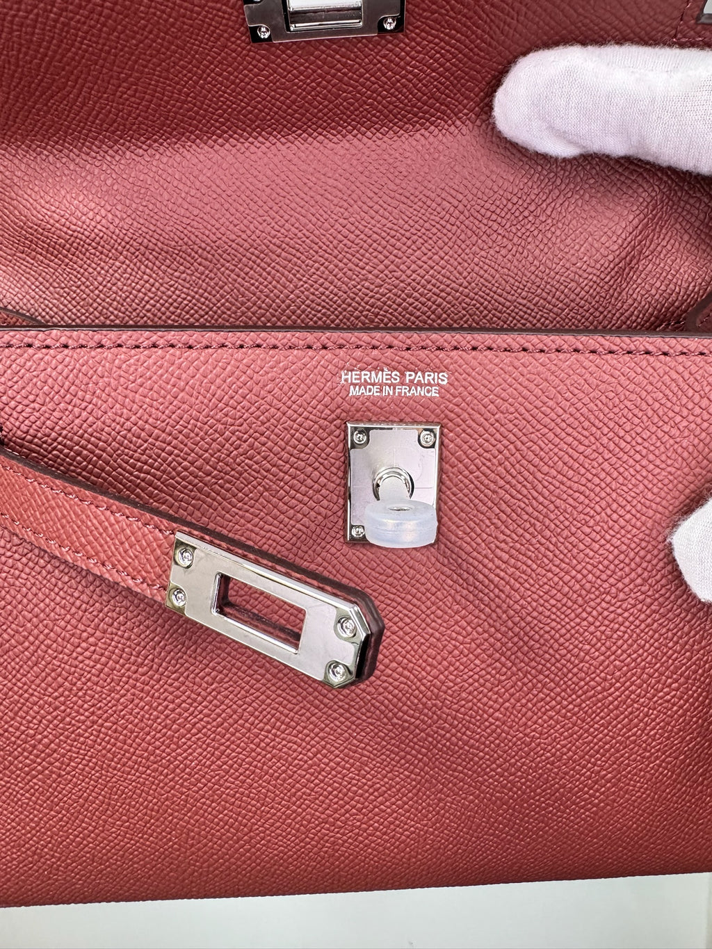 Hermès Kelly Mini II Sellier Epsom Leather Bag (Black & Burgundy )