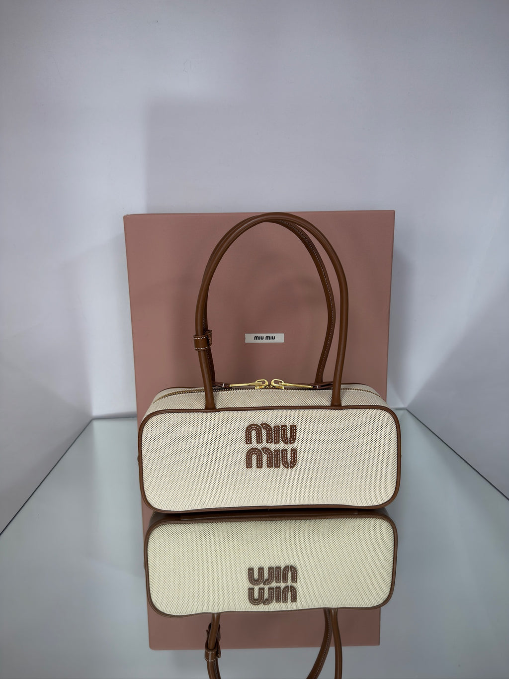 Miu Miu Beau Tote από Καμβά και Δέρμα