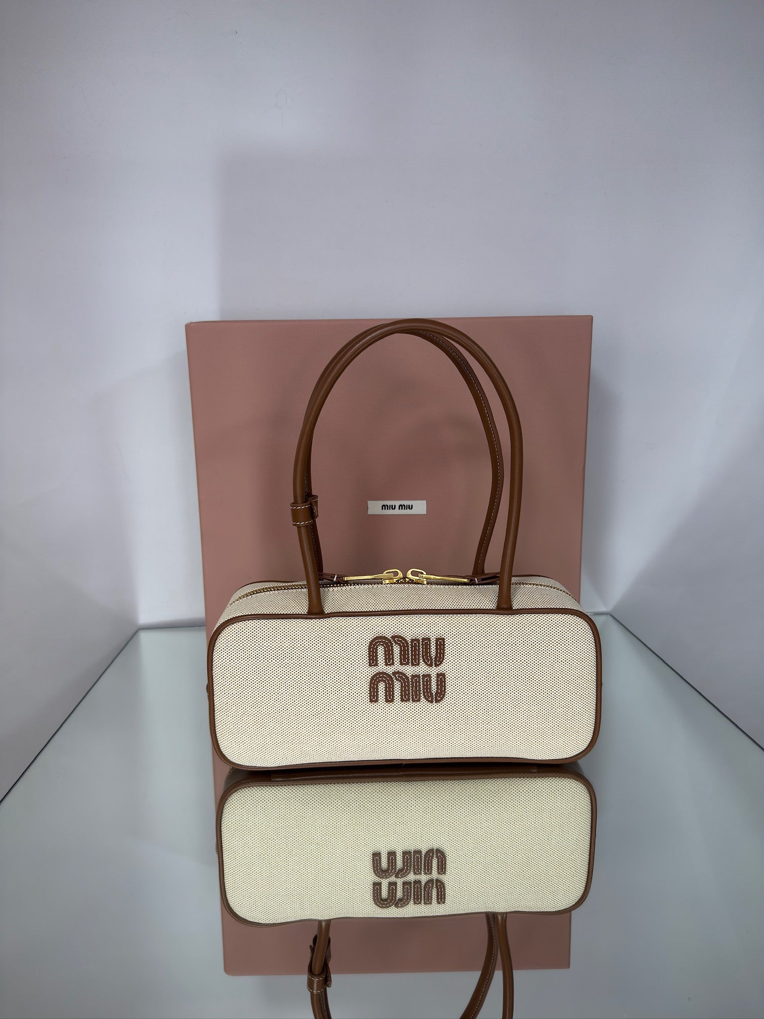 Miu Miu Beau Tote από Καμβά και Δέρμα