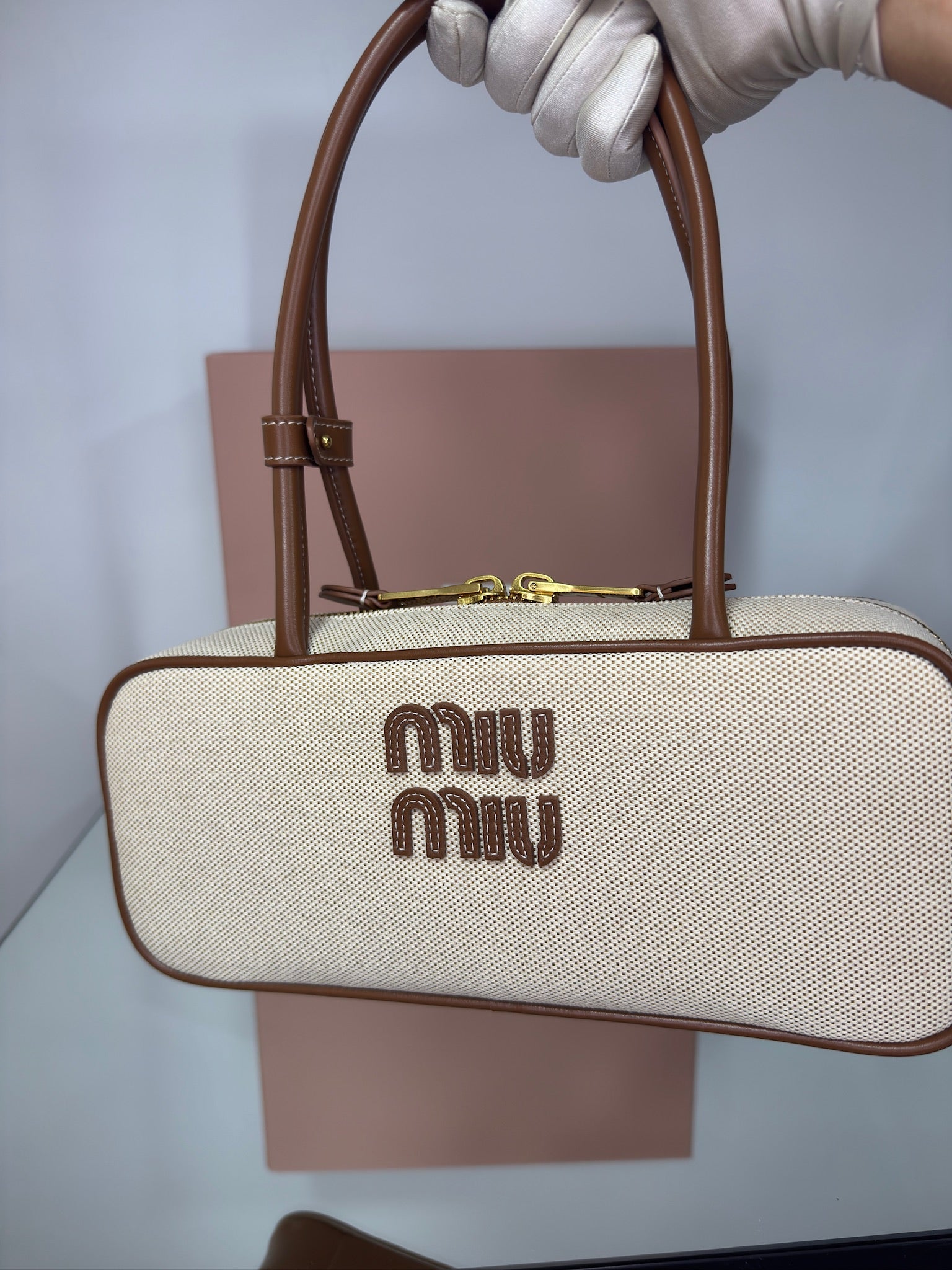 Miu Miu Beau Tote από Καμβά και Δέρμα
