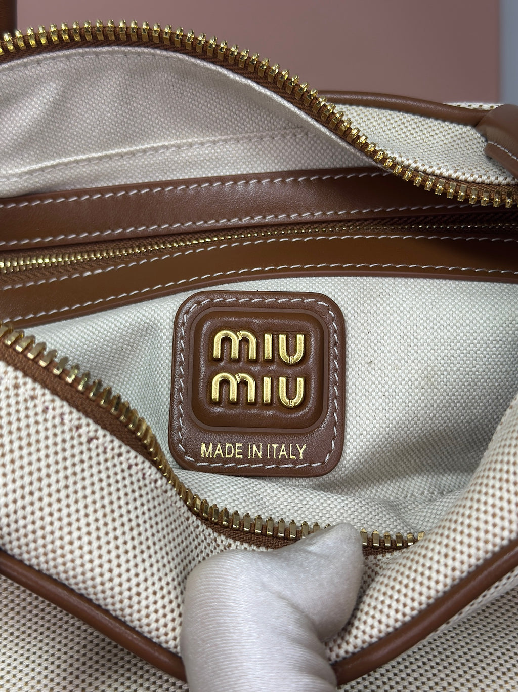 Miu Miu Beau Tote από Καμβά και Δέρμα