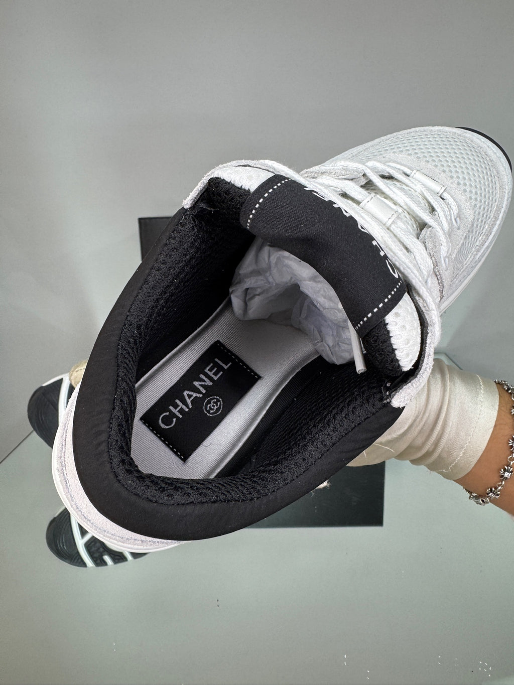 Chanel Low Top Trainers (Suede White & Black)