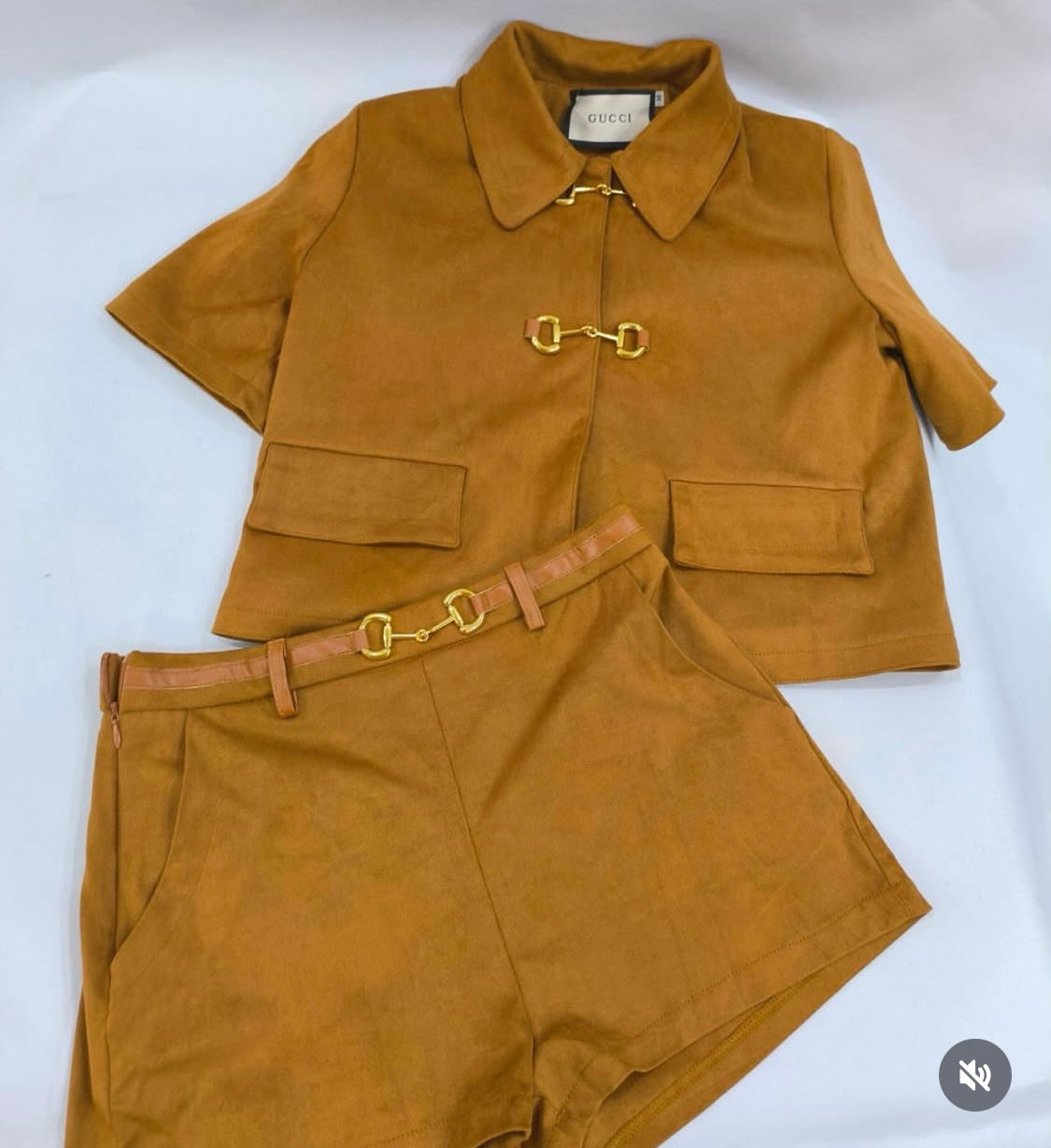 Gucci Suede Shirt & Shorts Set – Horsebit Detail | Brown