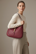 Gucci Jackie 1961 Grain Leather Shoulder Bag (Burgundy & Black)