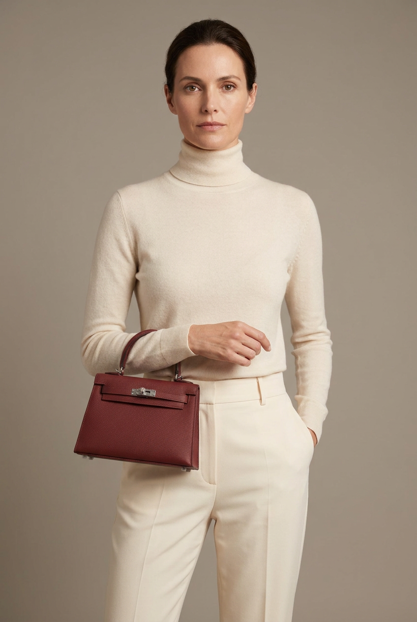 Hermès Kelly Mini II Sellier Epsom Leather Bag (Black & Burgundy )
