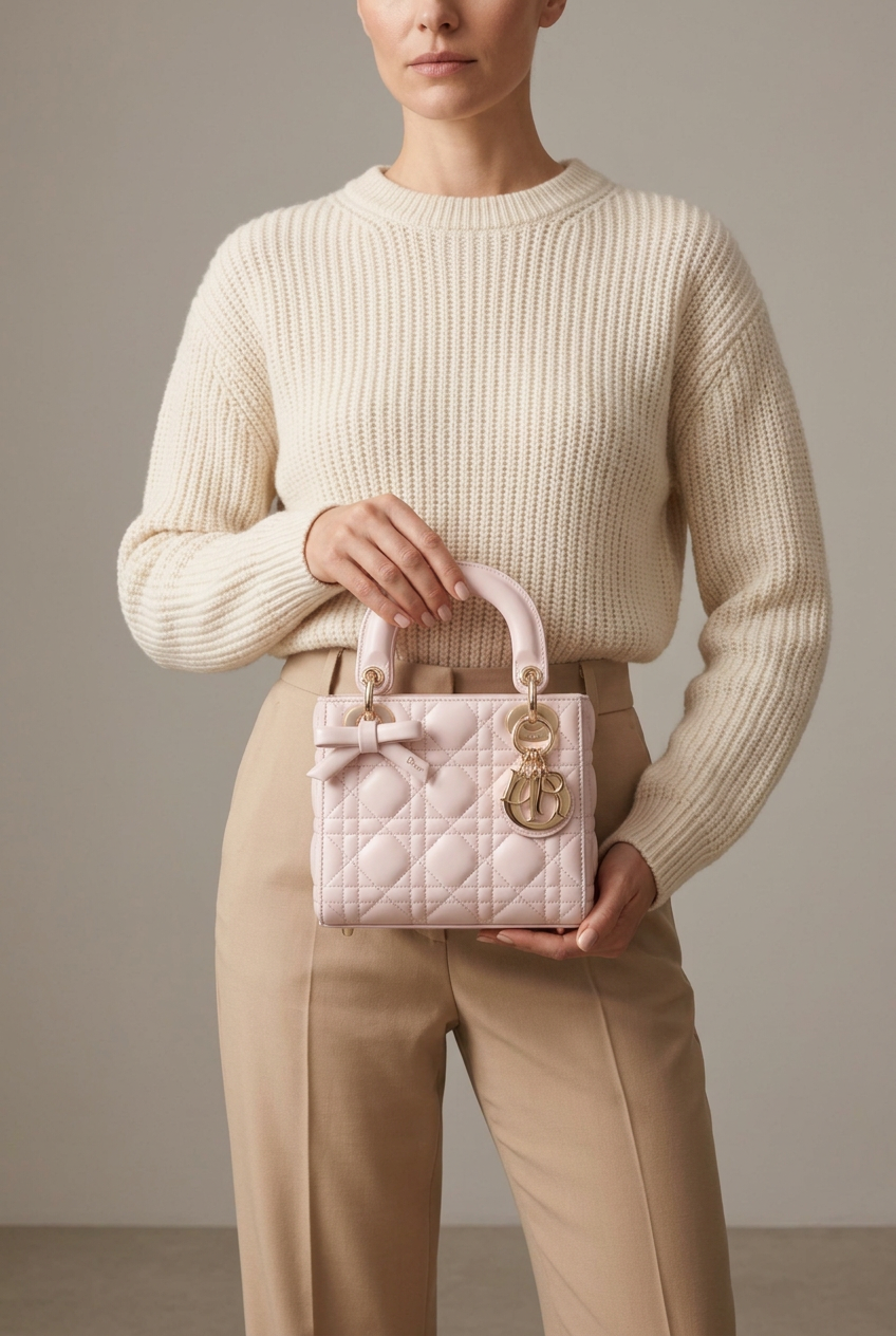 Christian Dior Lady Dior Mini Cannage Leather Bag with Bow Detail