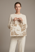 Christian Dior Embroidered Book Tote Bag Toile de Jouy (Gold / Beige)