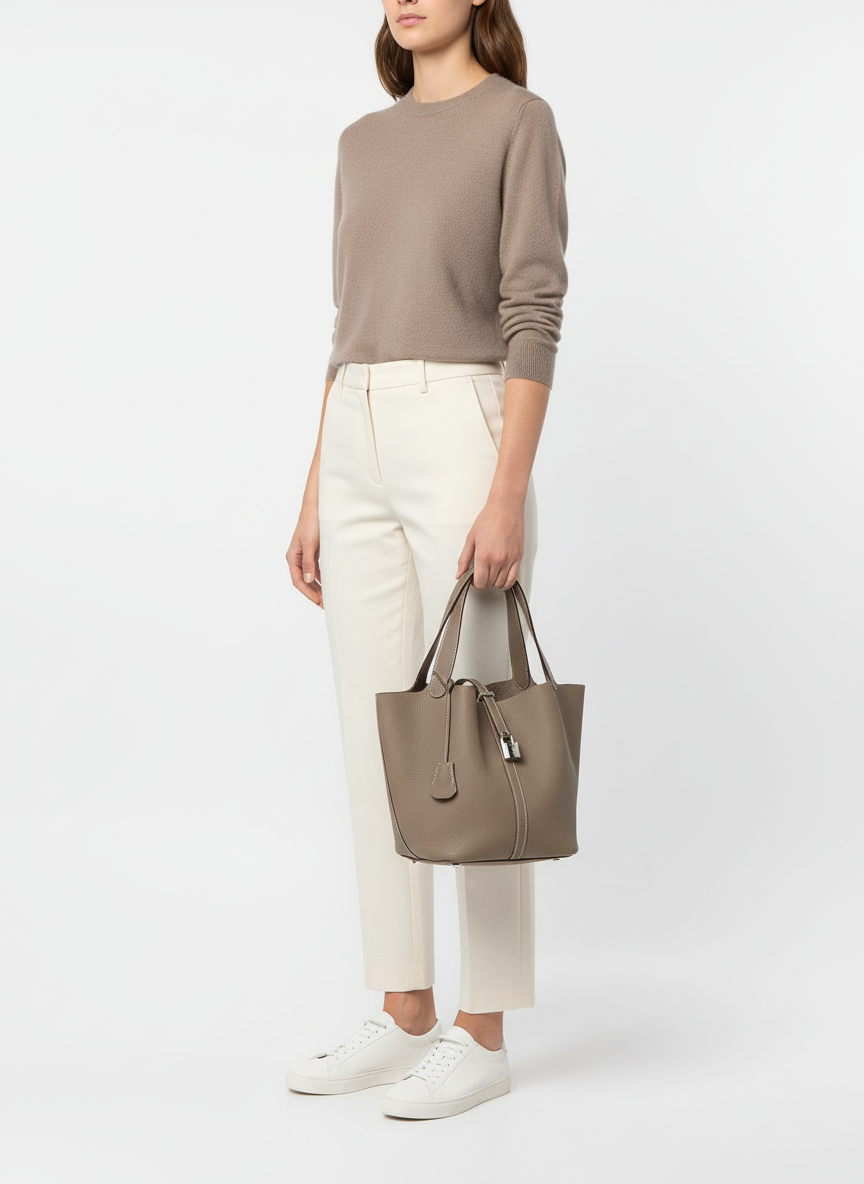 Hermès Picotin Lock 22 – Clemence Leather Grey/Beige