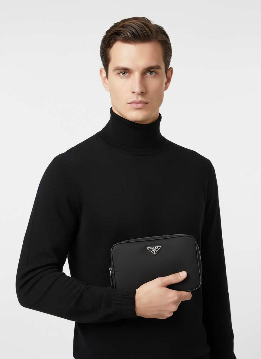 Prada Re-Nylon Saffiano Leather Clutch Bag