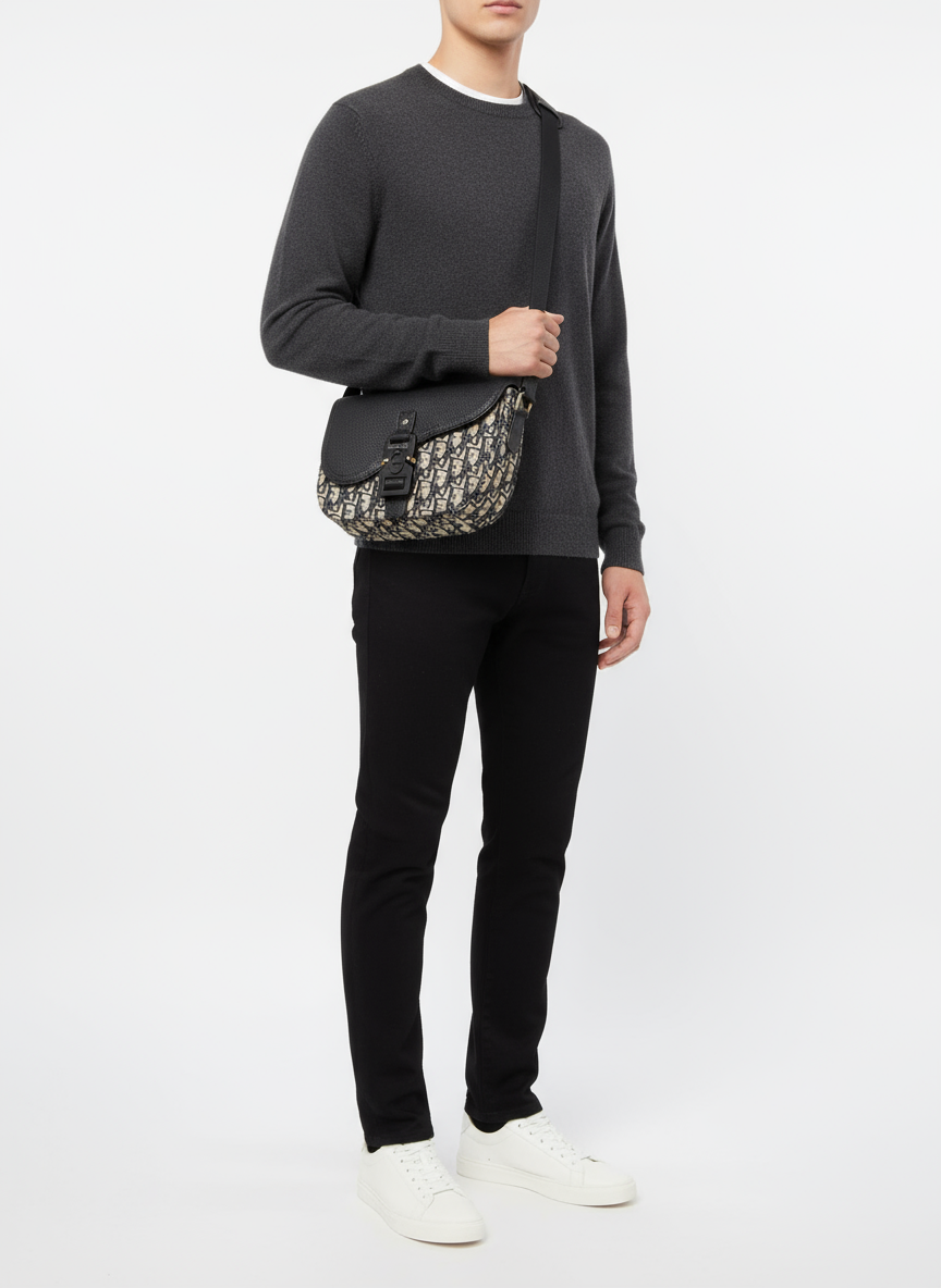 Dior Saddle A5 Pouch – Beige and Black Jacquard