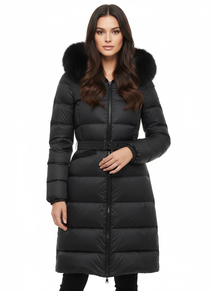 Moncler Women's Long Down Jacket Model Photo