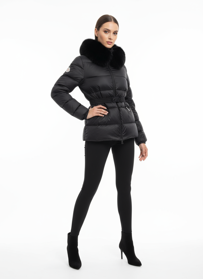 Moncler Women's Short Black Down Jacket Model Photo