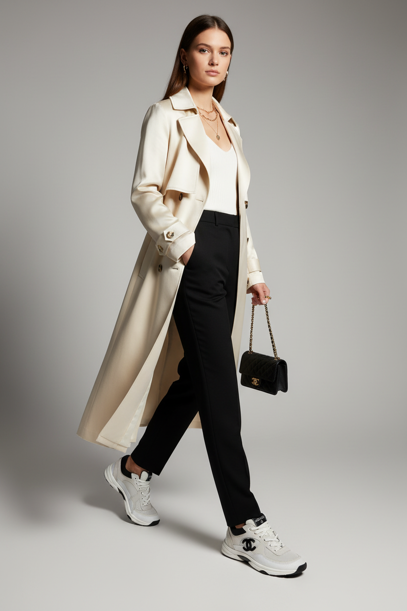 Model wearing Chanel Low Top Trainers