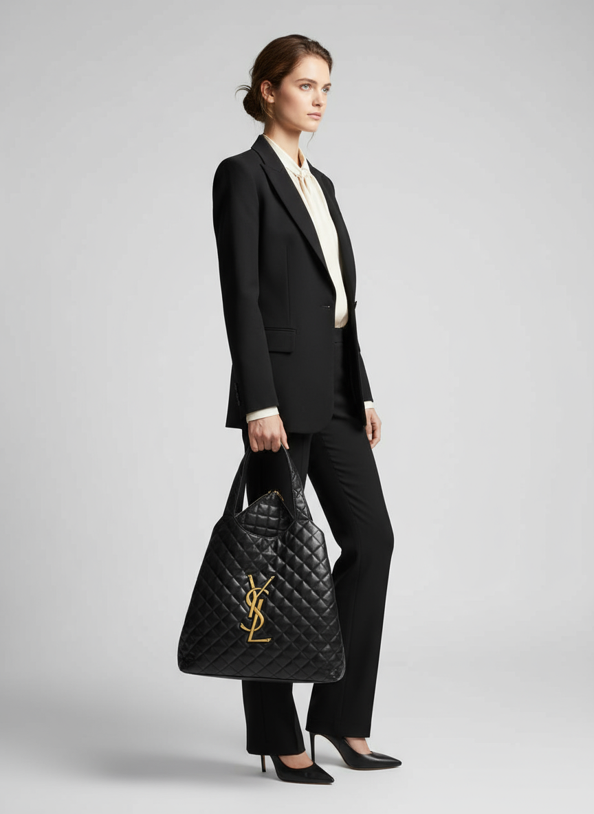 Saint Laurent Icare Maxi Bag – Black with Gold Hardware