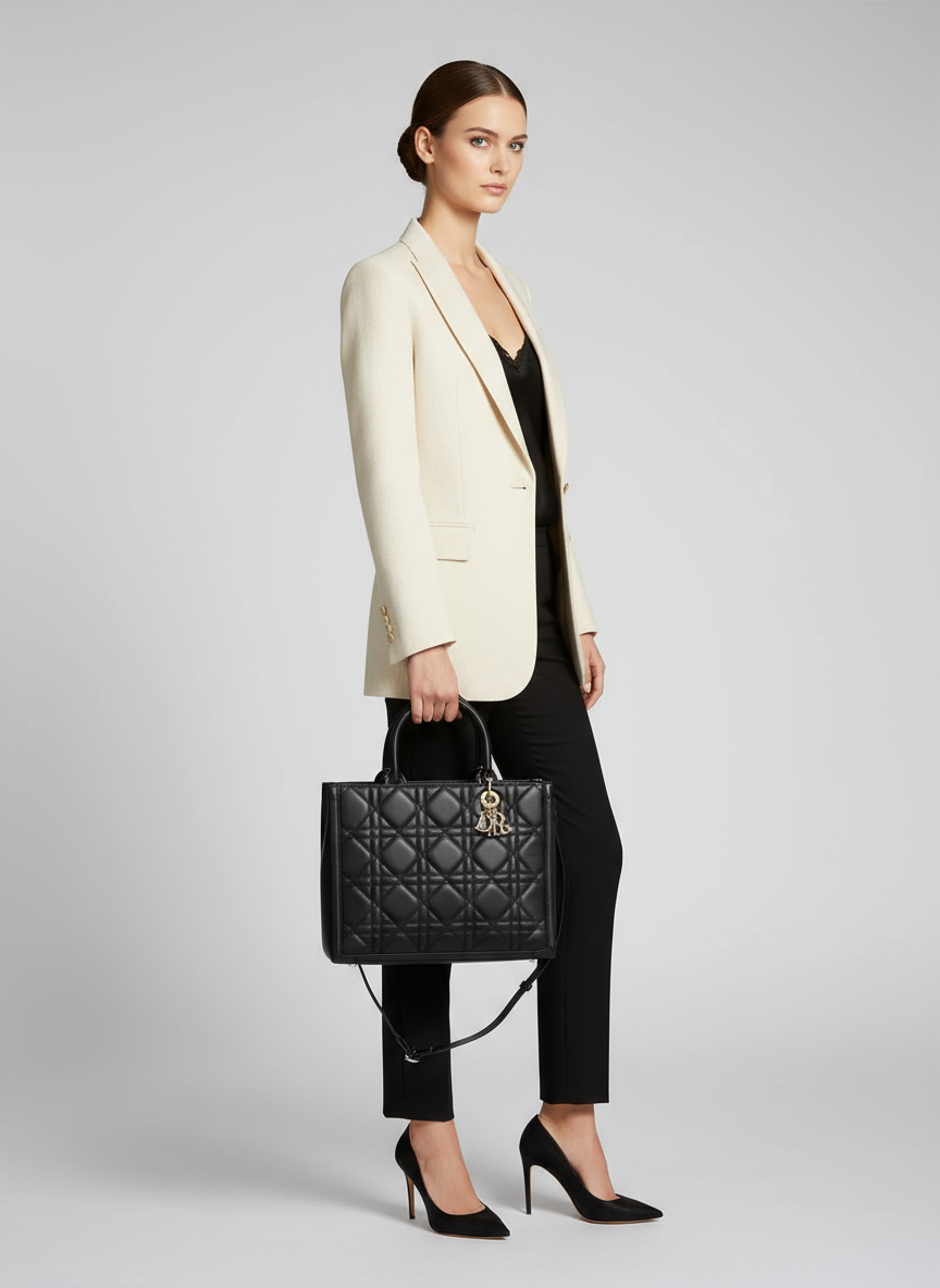 DIOR MED BOOK TOTE LADY LEATHER BAG
