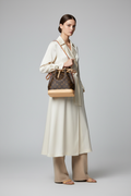 Model wearing Louis Vuitton Noé bucket bag in Monogram canvas