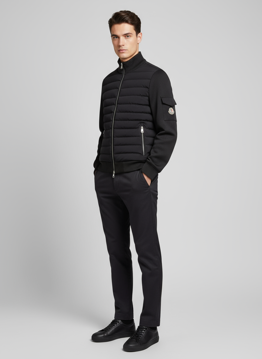ΜΠΟΥΦΑΝ MONCLER ΜΑΥΡΟ ΜΕ ΥΦΑΣΜΑΤΙΝΑ ΜΑΝΙΚΙΑ