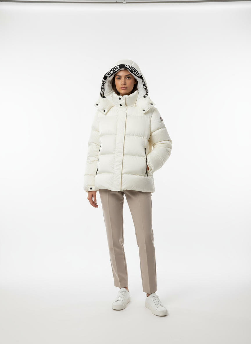 Moncler White Jacket Model Photo
