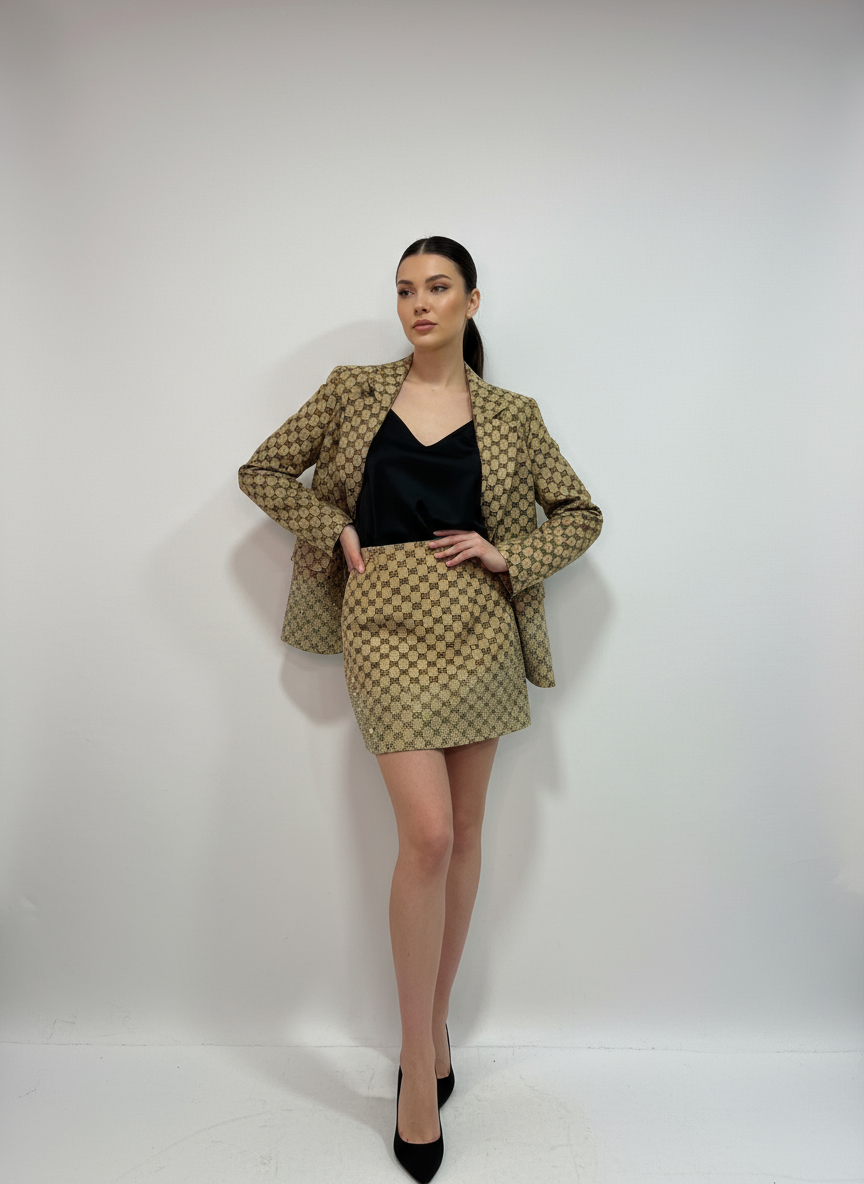 Gucci Jacket & Skirt Set – Canvas with Strass Detailing