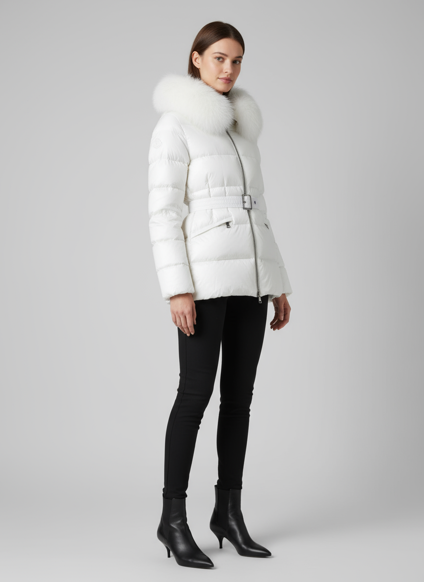 ΜΠΟΥΦΑΝ MONCLER ΓΥΝΑΙΚΕΙΟ ΚΟΝΤΟ ΜΕ ΠΟΥΠΟΥΛΟ ΚΑΙ ΖΩΝΗ ΛΕΥΚΟ
