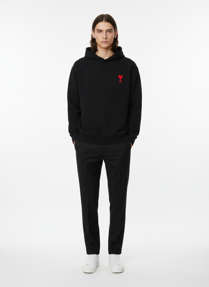 AMI Black Hoodie Model Photo