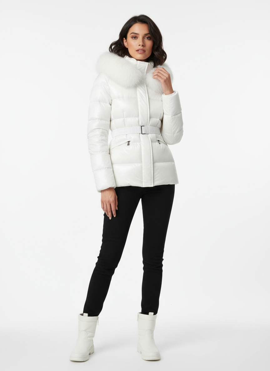 Moncler Women's Short White Down Jacket Model Photo