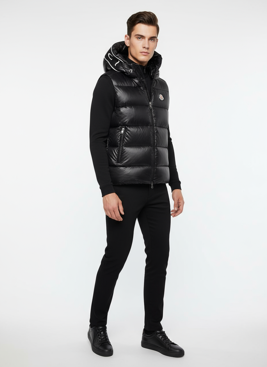 Moncler Letter Hood Vest Model Photo