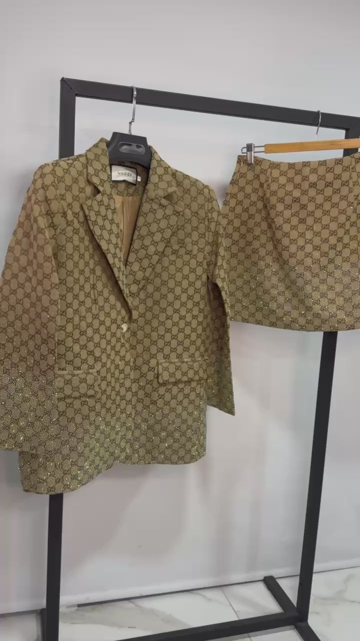 Gucci Jacket & Skirt Set – Canvas with Strass Detailing