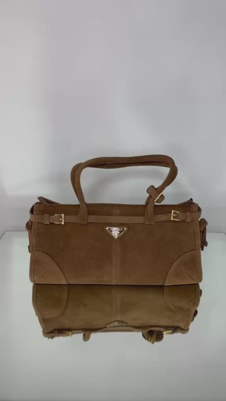 Prada Bonnie Small Leather Handbag Καφέ